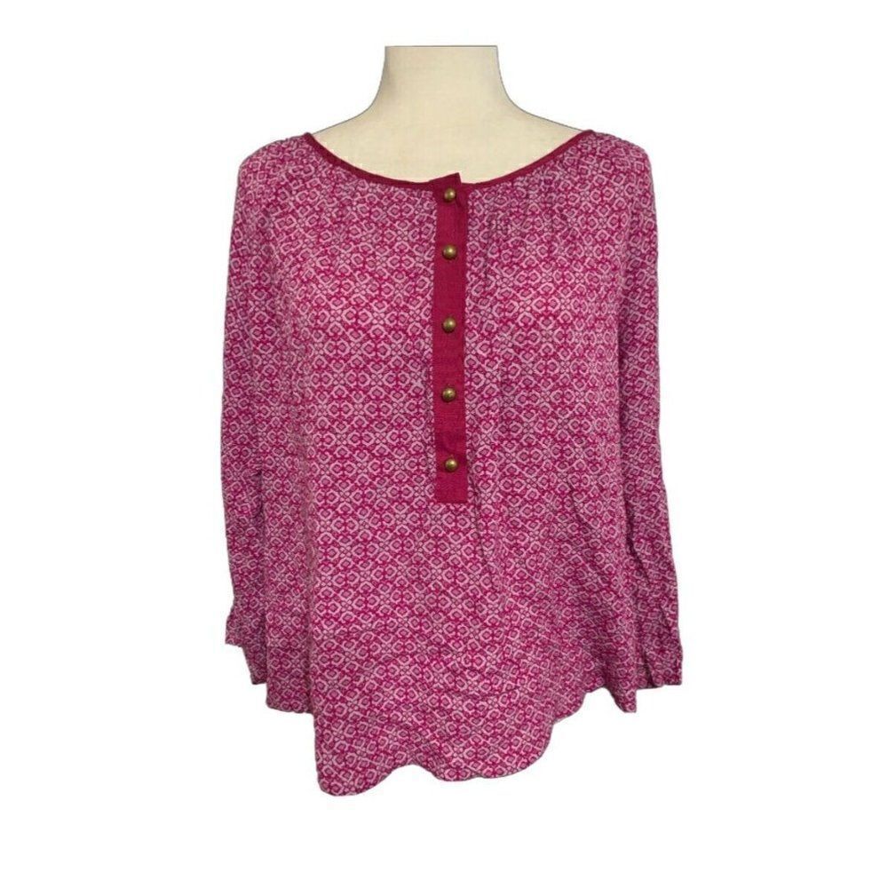 byron Lars womens pink white long sleeve top blouse